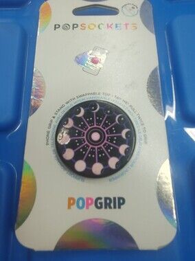 PopSocket PopGrip Black and Pink Moon Phase Design